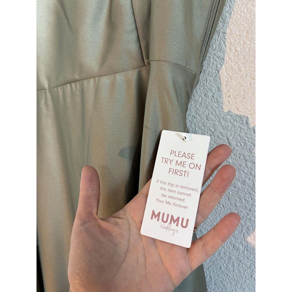 Show Me Your Mumu Faith Maxi Dress Womens Small Green Satin V Neck Wedding - Picture 16 of 16